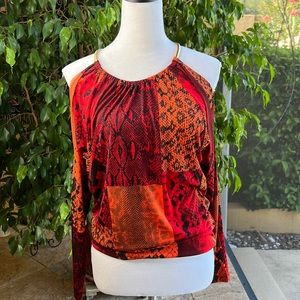 Michael Michael Kors red snake print cold shoulder chain detail top size small